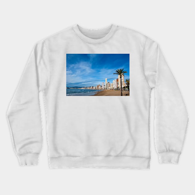 Benidorm Levante Beach Costa Blanca Spain Crewneck Sweatshirt by AndyEvansPhotos